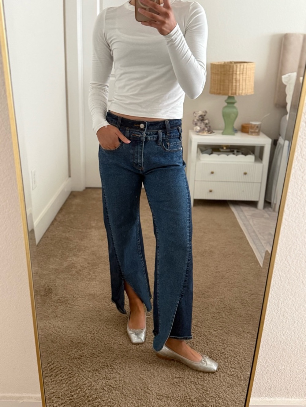 DRIFTWOOD Dark Blue Split-Hem Wide Leg Jeans